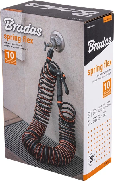 Шланг для полива (комплект) Bradas Spirng Flex со спиральным шлангом и 9-функциональным пистолетом 10 м (WSF10) - Фото 3 Шланг для полива (комплект) Bradas Spirng Flex со спиральным шлангом и 9-функциональным пистолетом 10 м (WSF10) - изображение 3