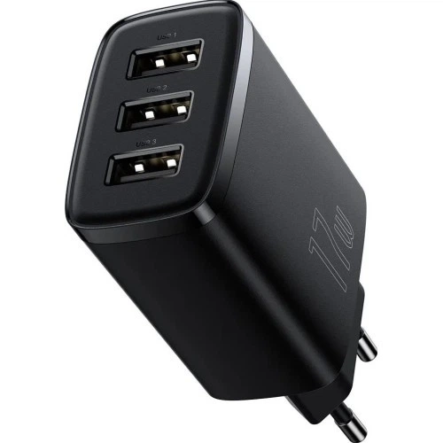 Мережевий зарядний пристрій Baseus Compact Charger 3-USB 17W EU чорний CCXJ020101 - Фото 5 Мережевий зарядний пристрій Baseus Compact Charger 3-USB 17W EU чорний CCXJ020101 - изображение 5