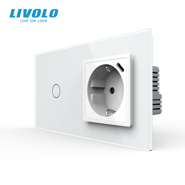 Розумний сенсорний прохідний вимикач LIVOLO з розеткою та USB Type-C 18Вт, білий, скло, дотиковий, заземлення, - Фото 1 Розумний сенсорний прохідний вимикач LIVOLO з розеткою та USB Type-C 18Вт, білий, скло, дотиковий, заземлення, - зображення 1