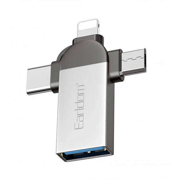 Adapter OTG USB3.0 To Micro USB, Lightning, USB C — Earldom ET-OT93 — Grey (778371) - Фото 1 Adapter OTG USB3.0 To Micro USB, Lightning, USB C — Earldom ET-OT93 — Grey (778371) - изображение 1