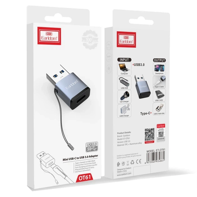 Adapter USB 3.0 A To USB C — Earldom ET-OT61 (771885) - Фото 2 Adapter USB 3.0 A To USB C — Earldom ET-OT61 (771885) - изображение 2