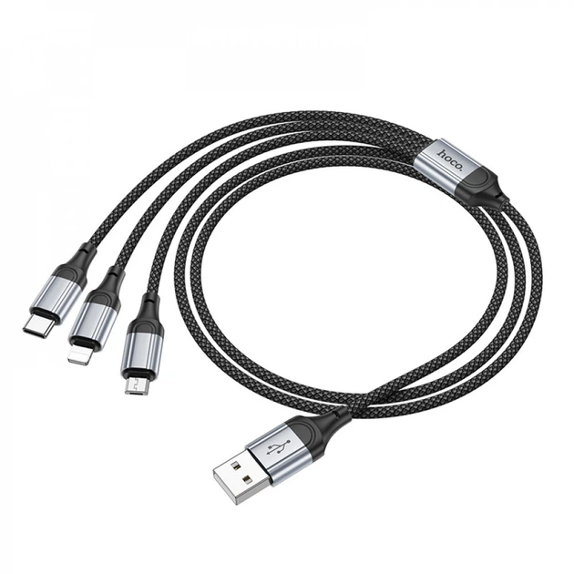 Мультикабель 3 в 1 Lightning + Micro USB + Type-C 2A 1м Hoco X102 (787904) - Фото 3 Мультикабель 3 в 1 Lightning + Micro USB + Type-C 2A 1м Hoco X102 (787904) - изображение 3