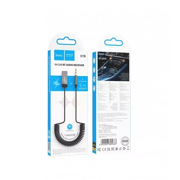 Cable AUX 3.5mm to Bluetooth (1 м) - Hoco E78 - Black (785079) - Фото 2 Cable AUX 3.5mm to Bluetooth (1 м) - Hoco E78 - Black (785079) - зображення 2