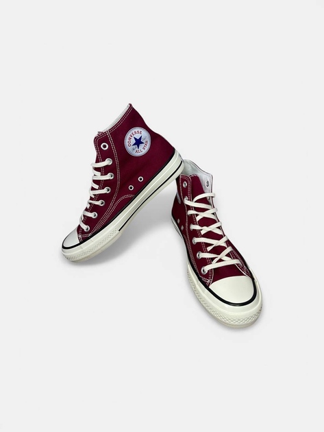 Жіночі кеди високі з вишивкою Converse бордові 41 - Фото 1 Жіночі кеди високі з вишивкою Converse бордові 41 - зображення 1