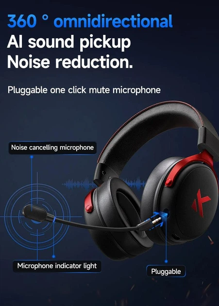 Бездротові ігрові навушники MCHOSE V9 Pro з мікрофоном 2.4G + Bluetooth, 7.1 Surround Sound (White) - зображення 8