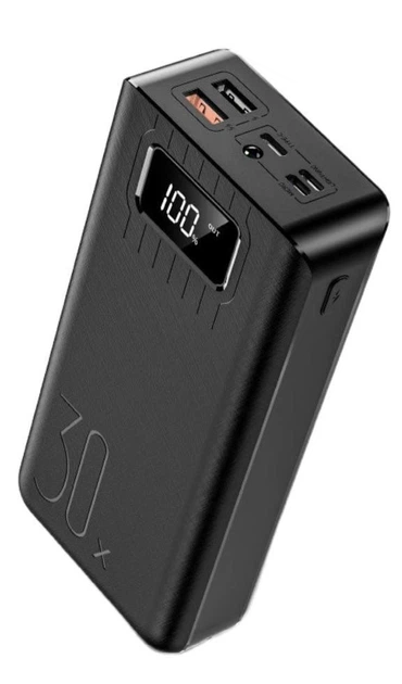 Павербанк 30000 mAh чорний Power Bank з ліхтариком LED-дисплей 2xUSB Type-C Lightning Micro-USB зовнішній акумулятор для телефону планшета - зображення 5