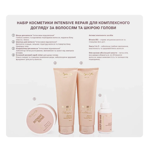 Подарочный набор косметики для ухода за волосами Top Beauty Intensive Repair, 4 продукти - Фото 6 Подарочный набор косметики для ухода за волосами Top Beauty Intensive Repair, 4 продукти - изображение 6