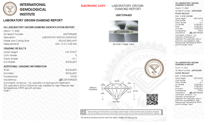 Бриллиант HPHT 0.5 Ct 5 мм Сертификат (07681) - изображение 2