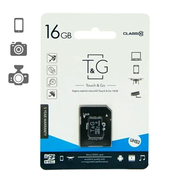 Карта памяти T&G MicroSDHC 16GB UHS-I Class 10 с адаптером черный для фото и видео камер смартфонов - Фото 5 Карта памяти T&G MicroSDHC 16GB UHS-I Class 10 с адаптером черный для фото и видео камер смартфонов - изображение 5