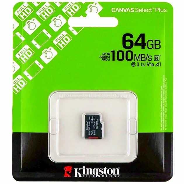 Карта пам'яті microSDXC Kingston Canvas Select Plus 64GB UHS-I A1 чорний для фото та відео - Фото 2 Карта пам'яті microSDXC Kingston Canvas Select Plus 64GB UHS-I A1 чорний для фото та відео - зображення 2