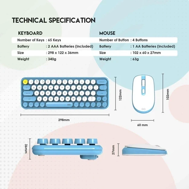 Беспроводной набор клавиатура и мышь Fantech Go WK896 с мембранными клавишами цвет синий ABS пластик Bluetooth 2.4GHz - изображение 8