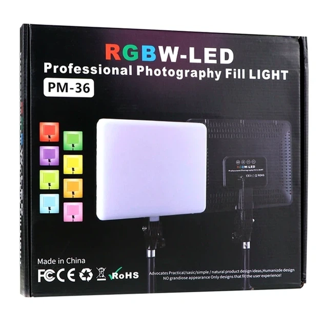 LED панель RGB 14 дюймов 65Вт с пультом и адаптером для фото и видео съемки черная PM-36 - Фото 2 LED панель RGB 14 дюймов 65Вт с пультом и адаптером для фото и видео съемки черная PM-36 - изображение 2