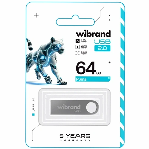 USB флешка 64GB Wibrand Puma серебро металл для хранения данных и переноса информации - Фото 2 USB флешка 64GB Wibrand Puma серебро металл для хранения данных и переноса информации - изображение 2