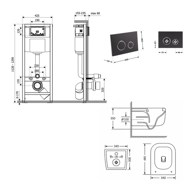 Готовое решение Qtap для ванной комнаты: подвесной унитаз Gemini Ultra Quiet 485×340×350 + комплект инсталляции Nest 4в1 (круглая - изображение 2