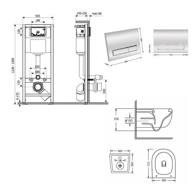 Готовое решение Qtap для ванной комнаты: подвесной унитаз Taurus Ultra Quiet 515×360×350 + комплект инсталляции Nest 4 в 1 - изображение 2