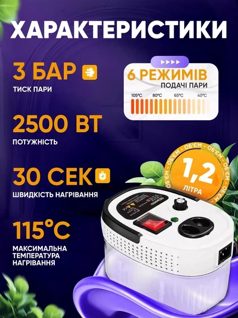 Пароочиститель для дома многофункциональный 2500Вт - изображение 2