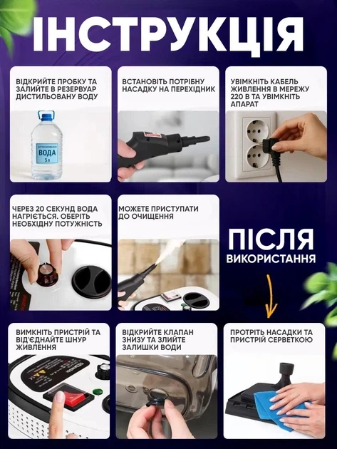 Пароочиститель для дома многофункциональный 2500Вт - изображение 5