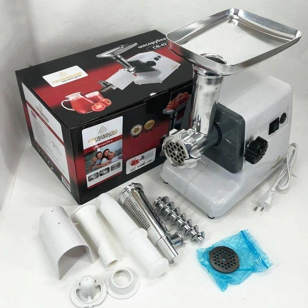 М'ясорубка Crownberg CB-4212 2500W з реверсом, мідний двигун, захист від перегріву, 2 решітки 5 мм і 7 мм, насадка для кеббе, електрична м'ясорубка для дому - изображение 3