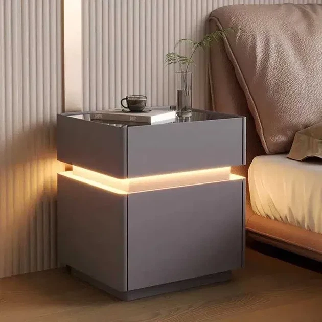 Смарт-тумба для дому XXF02 з LED-підсвіткою, сейфом, бездротове заряджання, Bluetooth, Сіра - Фото 2 Смарт-тумба для дому XXF02 з LED-підсвіткою, сейфом, бездротове заряджання, Bluetooth, Сіра - зображення 2