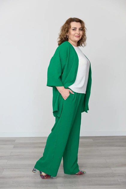 Костюм жіночий повсякдений-casual креп зелений-білий 02-111 52р - Фото 3 Костюм жіночий повсякдений-casual креп зелений-білий 02-111 52р - изображение 3