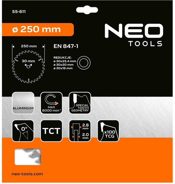 Диск побідитовий Neo Tools для пилки 250 x 30 мм (5906692004171) - зображення 2