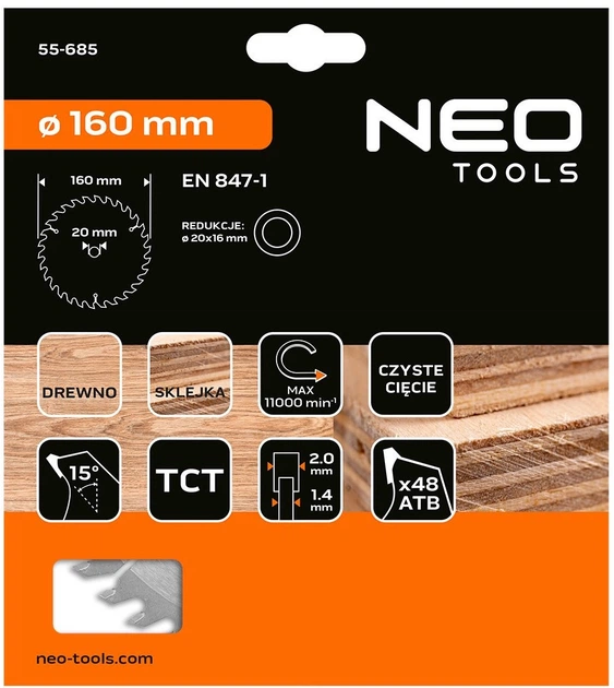 Диск побідитовий Neo Tools для пилки 160 x 1.4 x 2.0 x 20 мм (5906692004195) - зображення 2