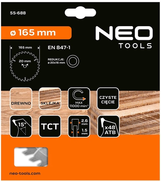 Диск побідитовий Neo Tools для пилки 165 x 1.5 x 2.6 x 20 мм (5906692004225) - зображення 2
