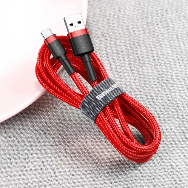 Кабель Baseus Cafule Series Cable USB to Type-C 3A 2m CATKLF-C09 Red - Фото 2 Кабель Baseus Cafule Series Cable USB to Type-C 3A 2m CATKLF-C09 Red - зображення 2