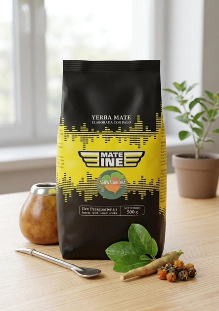 Чай Yerba Mate Mateine Ashwagandha (500г) — Енергія та антистрес - Фото 1 Чай Yerba Mate Mateine Ashwagandha (500г) — Енергія та антистрес - зображення 1