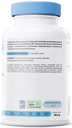 Witamina B5 Osavi Witamina B5 Kwas Pantotenowy 200 mg 180 kapsułek (5904139921173) - obraz 3