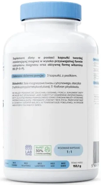 Kompleks witaminowo-mineralny Osavi Cytrynian Magnezu + B6 180 kapsułek (5904139924754) - obraz 2