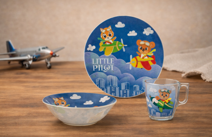 Набор детской посуды Luminarc Little pilot из стекла 3 предмета (X3060) - Фото 1 Набор детской посуды Luminarc Little pilot из стекла 3 предмета (X3060) - изображение 1