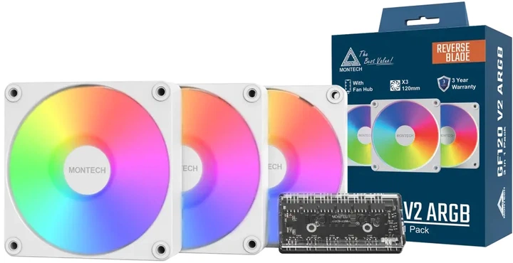 Wentylator Montech GF120R V2 ARGB PWM 3 szt Biały - obraz 3
