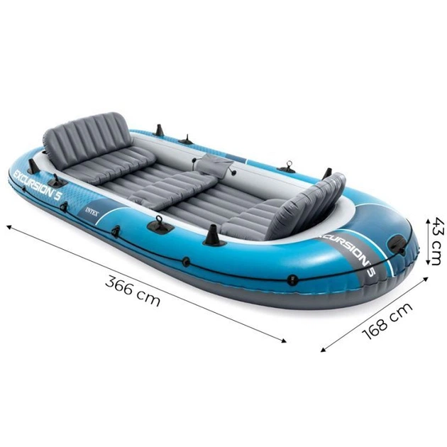 Ponton dmuchany Intex Excursion 5 5-osobowy 366 x 148 x 63 cm Szaro-niebieski 66325 (6941057430638) - obraz 3