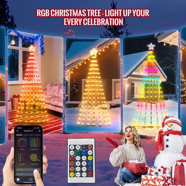 Умная LED елка 2.4 м RGB 500 диодов с приложением и пультом | Музыкальная синхронизация, водонепроницаемая, для улицы и дома - изображение 2