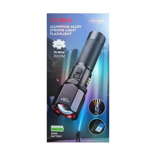Ліхтарик ручний CB 2506 з PowerBank 5 режимів світла, акумуляторний LED Black - зображення 2