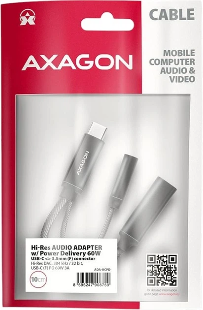 Звукова карта Axagon ADA-HCPD USB-C - Hi-Res DAC Black - зображення 2