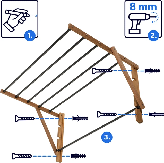 Suszarka do bielizny Kadax Ferrara ścienna 53 cm K11605 Brązowa (5906638313077) - obraz 9
