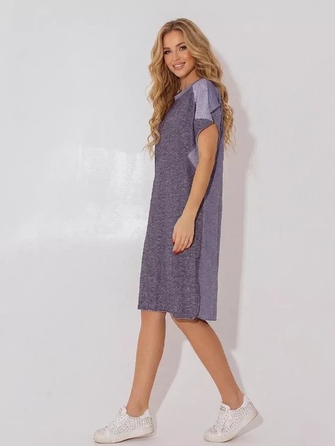 Стильное женское платье oversize из комбинированных тканей коттон петля INNOE 670002-1 короткий рукав Синий р. 46 - Фото 2 Стильное женское платье oversize из комбинированных тканей коттон петля INNOE 670002-1 короткий рукав Синий р. 46 - изображение 2