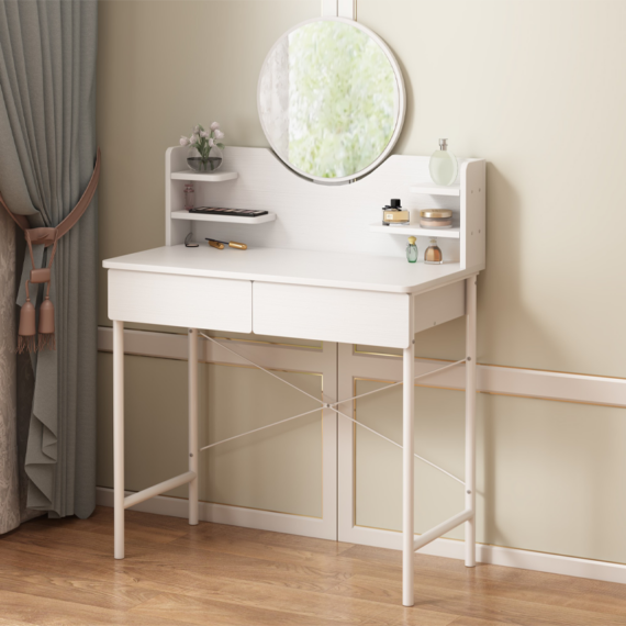 Туалетный столик с зеркалом и 2 ящиками (126×80×40 см) D92AΩ White - изображение 3