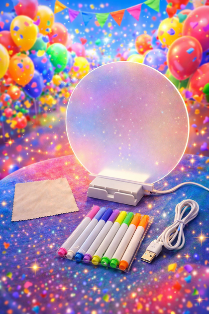 Светодиодная LED доска для рисования, круглая доска USB для записей, ночник с маркерами, 18.5×20см. - зображення 2