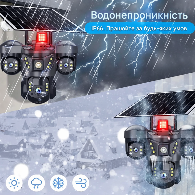 Уличная IP Wifi камера видеонаблюдения с тремя линзами на солнечной панели, V380 PRO - изображение 5