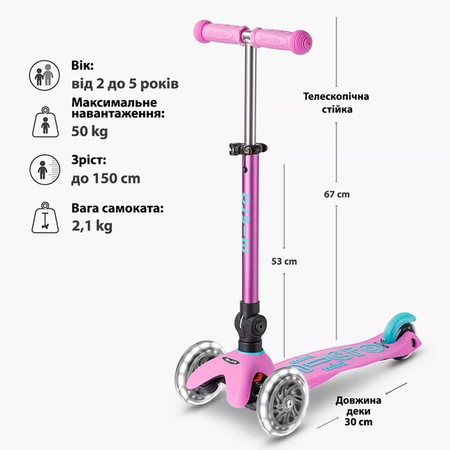 Самокат Micro Mini Deluxe Foldable LED лавандовий (MMD398) - зображення 7