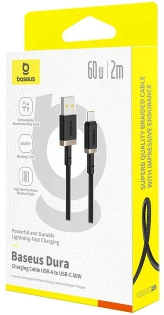 Кабель Baseus Dura Series Cable USB to Type-C 60W 2m P10377802U01-02 Black-Gold - Фото 3 Кабель Baseus Dura Series Cable USB to Type-C 60W 2m P10377802U01-02 Black-Gold - изображение 3