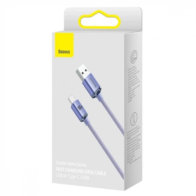 Кабель Baseus Crystal Shine Series Cable USB to Type-C 100W 1.2m CAJY000405 Purple - Фото 5 Кабель Baseus Crystal Shine Series Cable USB to Type-C 100W 1.2m CAJY000405 Purple - зображення 5