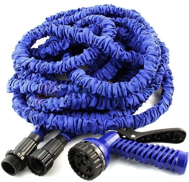 Шланг садовый для полива V-Hose Pro с насадкой распылителем 7 режимов, растягивается 60м синий - изображение 2
