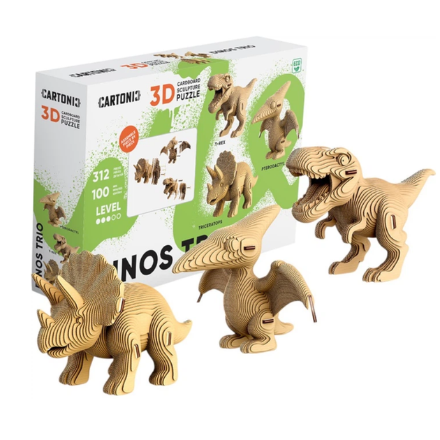 Картонний 3D пазл-конструктор "Cartonic 3D Puzzle DINOS TRIO" Динозаври 3в1 - Фото 1 Картонний 3D пазл-конструктор "Cartonic 3D Puzzle DINOS TRIO" Динозаври 3в1 - зображення 1