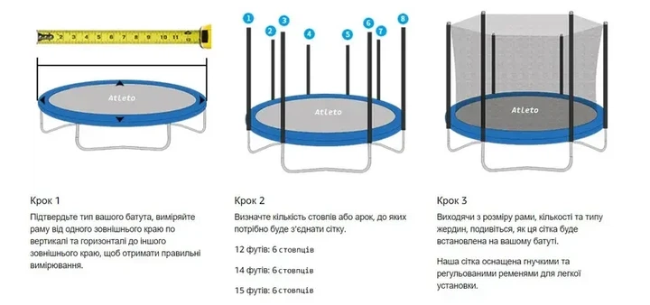 Сетка для батута Atleto 252 см, 6 столбиков (20100800) - Фото 6 Сетка для батута Atleto 252 см, 6 столбиков (20100800) - изображение 6