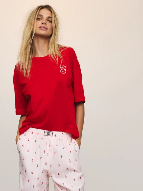 Фланелева Піжама Футболка+Штани Flannel Short-Sleeve Long Tee-Jama Set M Regular Червона - Фото 3 Фланелева Піжама Футболка+Штани Flannel Short-Sleeve Long Tee-Jama Set M Regular Червона - изображение 3