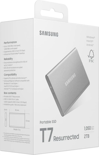 Dysk SSD Samsung Portable T7 Resurrected 2TB USB 3.2 Type-C Silver (MU-PD2T0G/WW) - obraz 10